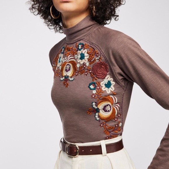 disco rose embroidered turtleneck top